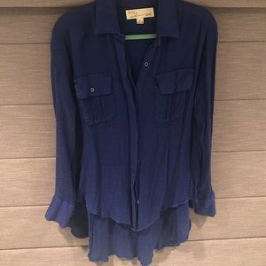 Vintage Havana cobalt blue waffle button down
